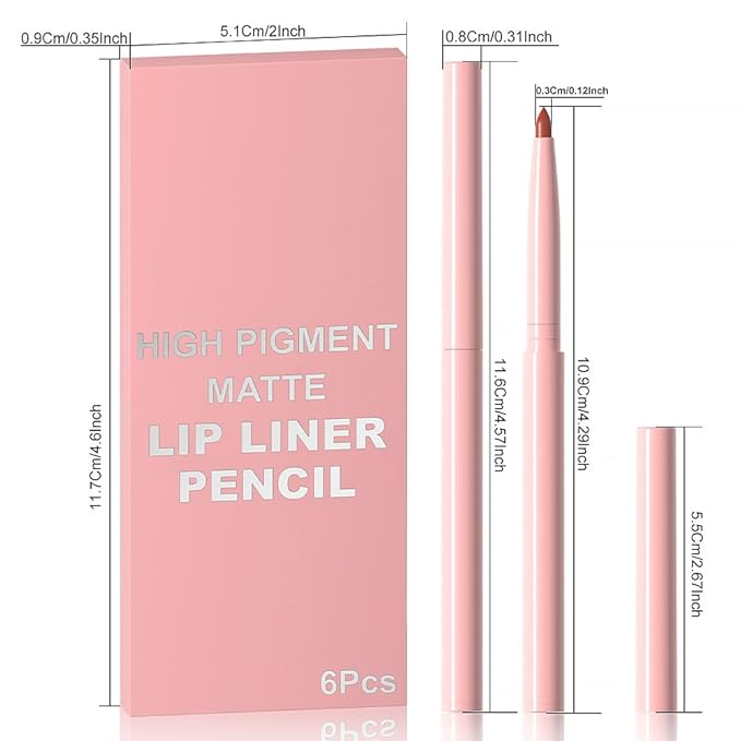 6Pcs Retractable Lipliner Pencil Waterproof Makeup for Lip Liner and Eye Liner, Smooth and Creamy, Long Lasting Matte Finish, Vegan Beauty, Matte Velvet Pigmented Lip Liner (01, 6Pcs)