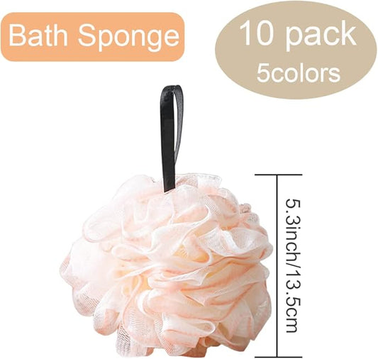 10 Pack Loofah Bath Sponge Luffa, Exfoliating Shower Pouf Balls for Women,Men,Scrubber Cleaning Loofah Bathing Accessories