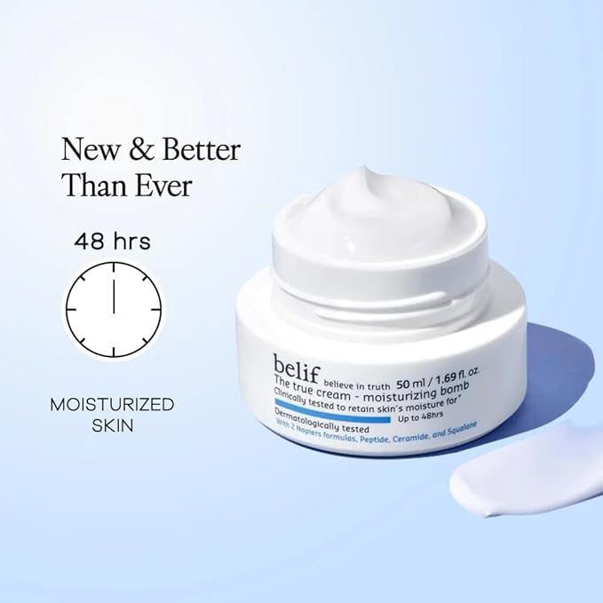 belif Moisturizing Bomb – Daily Ceramide Moisturizer with Peptide & Squalane, 48hr Hydration & Anti-Aging Cream, Milky & Lightweight, Restores Skin Barrier, Korean Skincare, 1.68 fl oz (50ml)