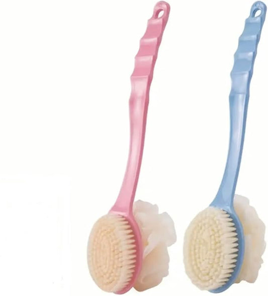 Double Sided Bath/Shower Brush, Two in One Long Handle Brush, Soft Bristle Massage Brush, Body Brush, 2 PCS (Blue+Pink)