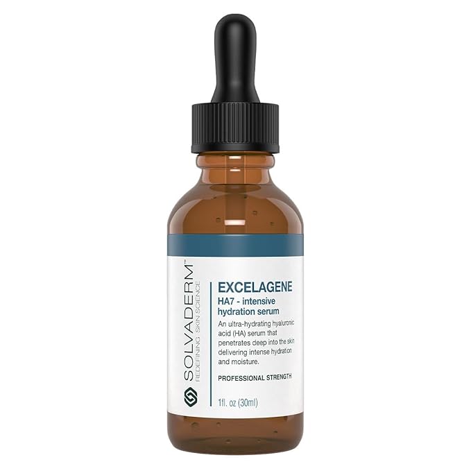 Solvaderm Excelagene Hyaluronic Acid Serum β Dual-Molecule Hydration Boost β Plumps, Firms & Smooths Fine Lines β Lightweight, Fast-Absorbing Anti-Aging Moisturizer for All Skin Types