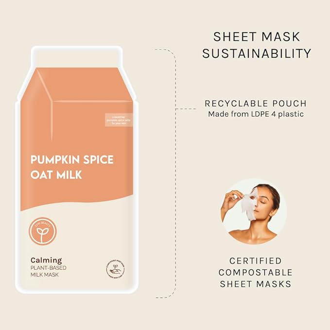 ESW Beauty Pumpkin Spice Oat Milk β Calming Plant-Based Milk Face Mask (6-Pack) β Pumpkin Extract for Dry, Sensitive Skin β Soothes, Reduces Oil & Fights Breakouts