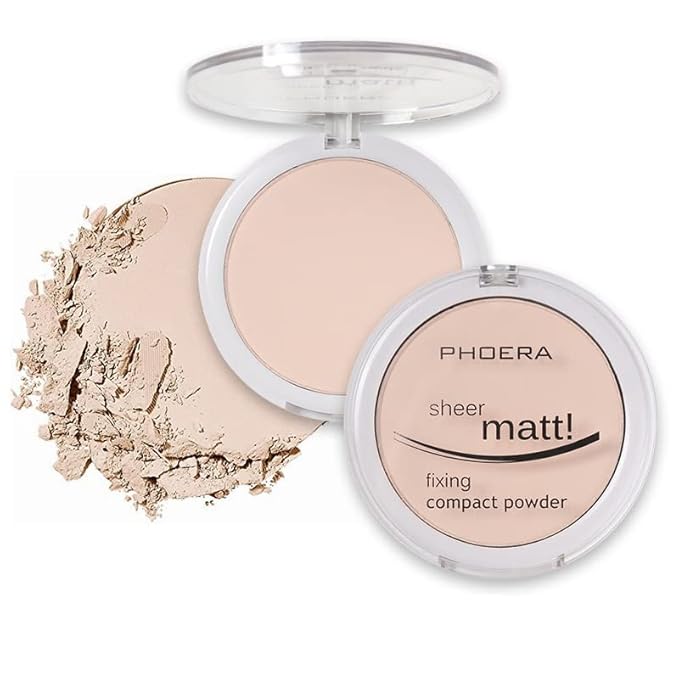 2 Pack PHOERA Matte Face Powder, Control Oil Brighten Skin Color Cover Blemish Makeup Face Setting Setting Powder Foundationγ(201-Translucent)