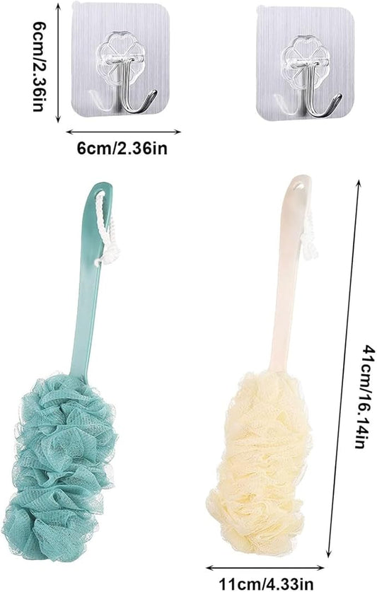2-Piece Set of Back Brush Scrub Shower Scarves, Long Handled Shower Brushes, Shower Body Brushes with Shower Net Sponge Soft Mesh, Used for Exfoliating and Removing Dead Skin (Green and Beige)