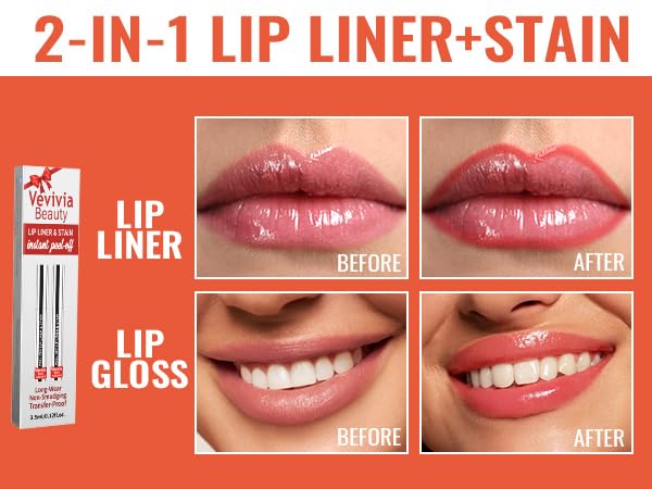 2pcs Lip Stain Peel Off - Lip Liner Stain Long Lasting Waterproof,2-in-1 Lip Liner with Tweezer Nude Matte,Non-Stick Cup,Highly PigmentedοΌNatural Finish,Stay On All Day,Perfect for Gift (Mauve+Rose)