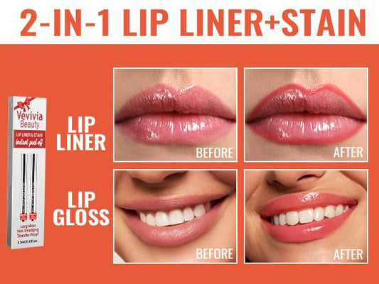 2pcs Lip Stain Peel Off - Lip Liner Stain Long Lasting Waterproof,2-in-1 Lip Liner with Tweezer Nude Matte,Non-Stick Cup,Highly PigmentedοΌNatural Finish,Stay On All Day,Perfect for Gift (Nude+Cocoa)