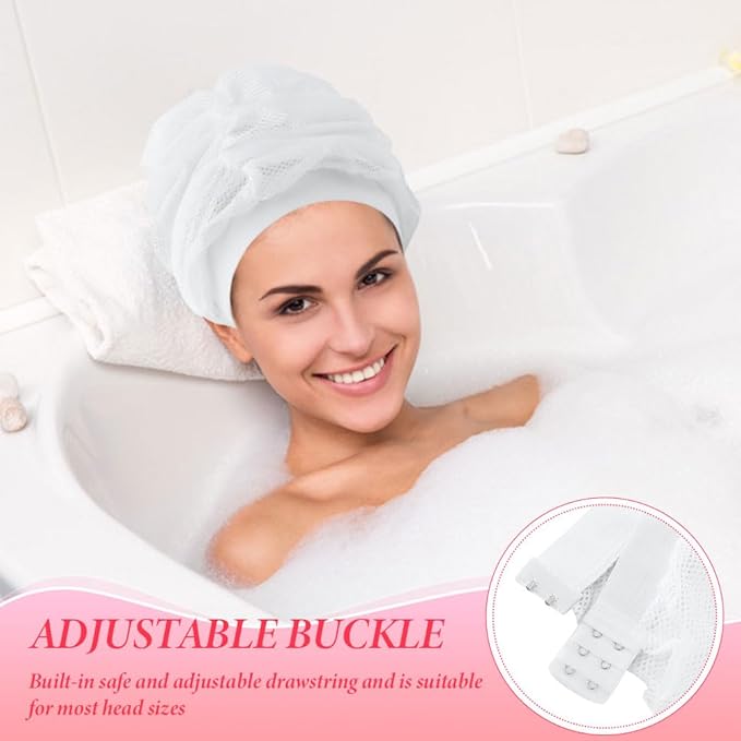 Net Plopping Cap For Drying Curly Hair, Adjustable Mesh Plop Hat With Drawstring, Durable & Reusable, For Various Hair Types, Includes 4pcs Hair Clip, White, Female, Women's Curly Hair Care