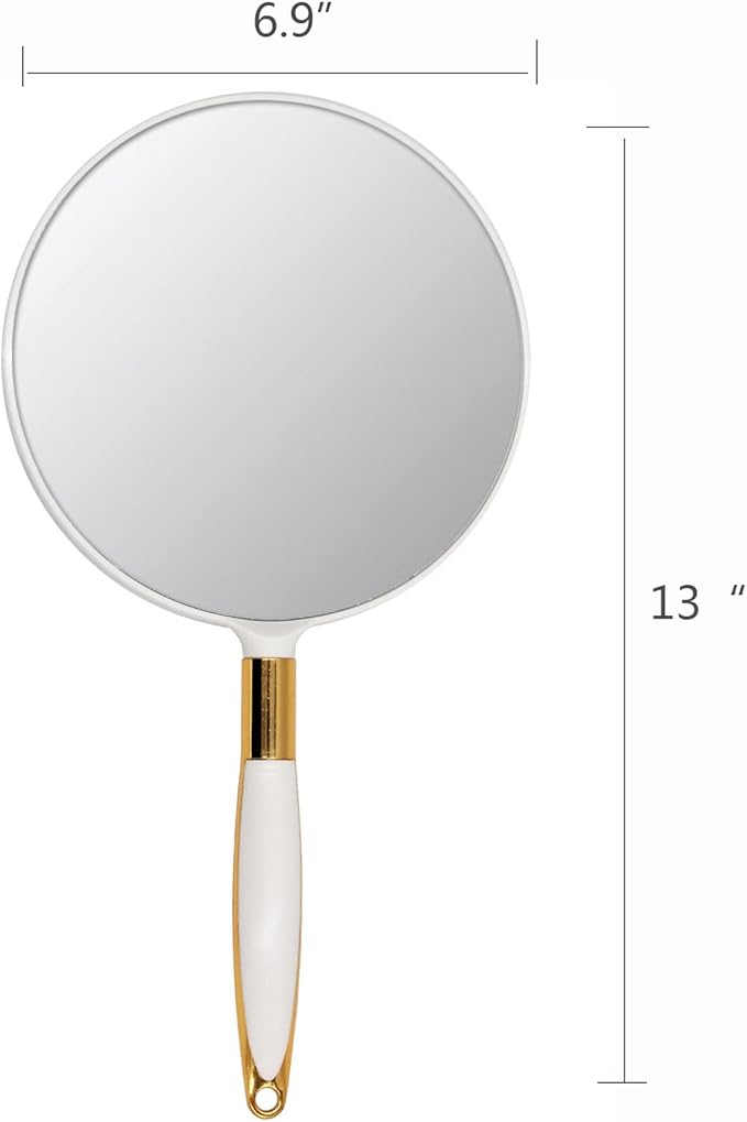 Eaoundm Round Hand Held Mirror for Makeup Hand Mirror (6.9W X 13 L inchs, White)