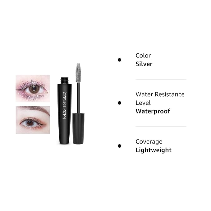 Maydear Silver Colored Mascara β Waterproof, Long Lasting, Smudge-Proof, Fast-Drying Lengthening Mascara for Party & Stage Make