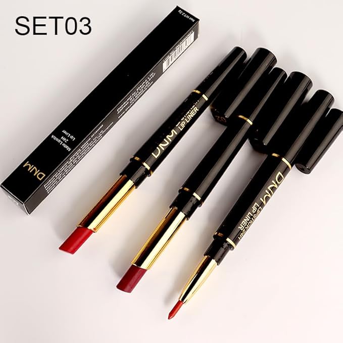 BINGBRUSH 2 IN 1 Lip Liner & Lipstick Makeup Set, Dark Red Matte Metallic Lipliner Set for Black Mature Women Waterproof Long Lasting Gift Set (3Pcs Set03:02#05#08#, 3Pcs)