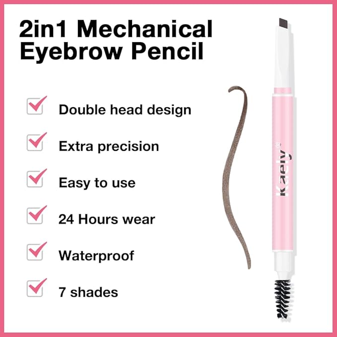 Waterproof Eyebrow Pencil, Professional Makeup Micro Brow Pencil, Double-ended ultra-fine eyebrow pencil, Ultra-Fine Mechanical Pencil (1, 09#Dark Brown)