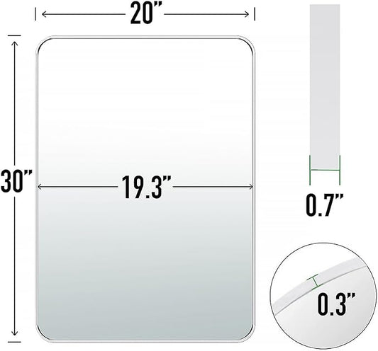 20x30 Rectangle Mirror Full Length Wall Mounted Hanging or Against Wall Metal Frame Dressing Make-up Mirrors for Entryway Bedroom Bathroom Living Room 20 30 inch Silver