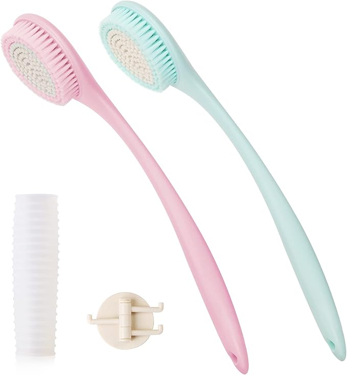 BEDELITE Back Bath Brush Long Handle for Shower of 2 - Soft Shower Brush for Men & Women,Back Brush Scrubber - 16.4" Long Skin Exfoliator for Body Bath ScrubberοΌ2 Pack, Blue & PinkοΌ