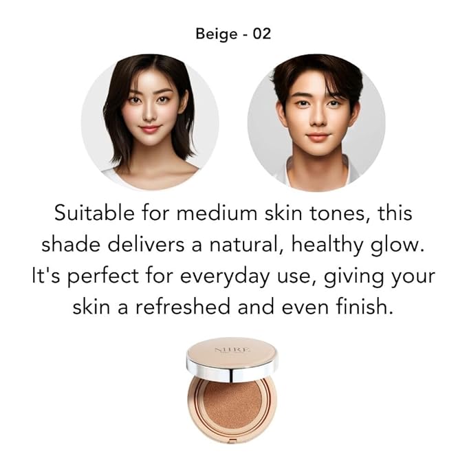 BiBi NOVA Velvet Finish All in 1 Cushion Foundation Refill βLong Lasting, Full Coverage for All Skin Types (0.67oz) (02 Beige)