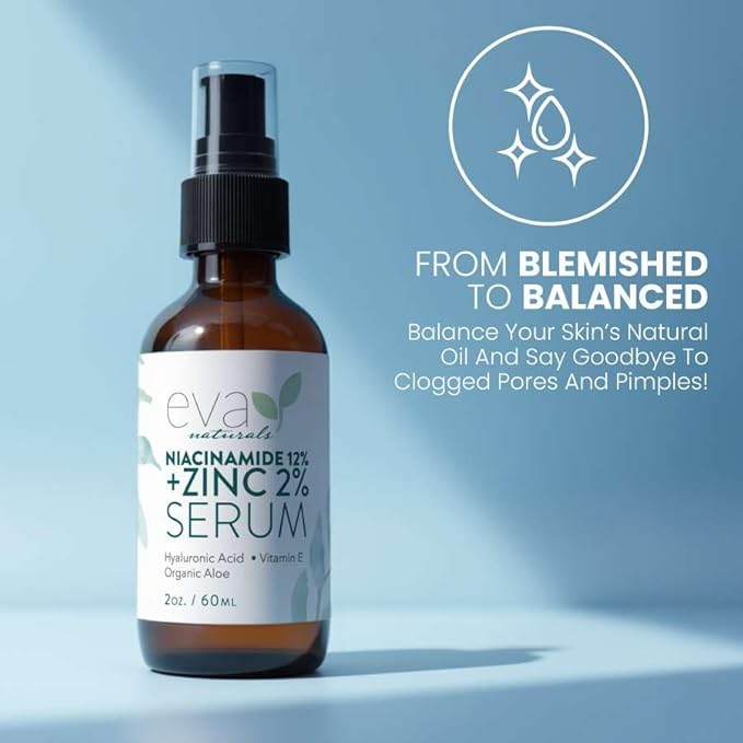 Eva Naturals Niacinamide 12% + Zinc Serum for Face β Dark Spot Remover, Pore Minimizer, Redness Relief, Hydrating Vitamin B3 with Botanical Hyaluronic Acid, Anti-Aging Facial Serum for Clear Skin