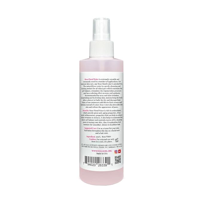 Well's Oil Rosewater Mist Spray (8 Fl oz) β Hydrates, Soothes & Refreshes | 100% Natural | No Chemical | for All Skin and Hair Types