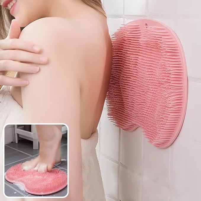 Shower Back & Foot Scrubber,Wall Mounted Back Scrubber Silicone Bath Massage Cushion Brush with Suction Cups,Bathroom Wash Foot Mat Exfoliating Dead Skin Foot Brush 1 Pcs (Orange)