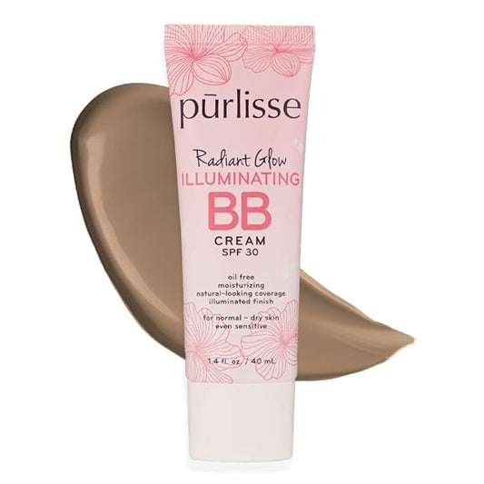 pūrlisse Radiant Glow Illuminating BB Cream with SPF 30 - Glow BB Cream Enriched with Goji & Hawthorn Berry for Dewy Skin - Helps to Improve Skin Texture & Radiance - Tan (1.4 oz)