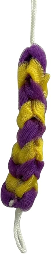 Long Reach Nylon Mesh Elastic Dual-Color Bathing Sponge for Soft Sensitive Skin (Purple-Yellow)