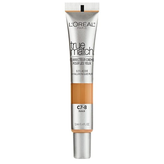LβOrΓ©al Paris True Match Eye Cream in a Concealer, 0.5% hyaluronic acid, Dark C7-8, 0.4 fl. oz.