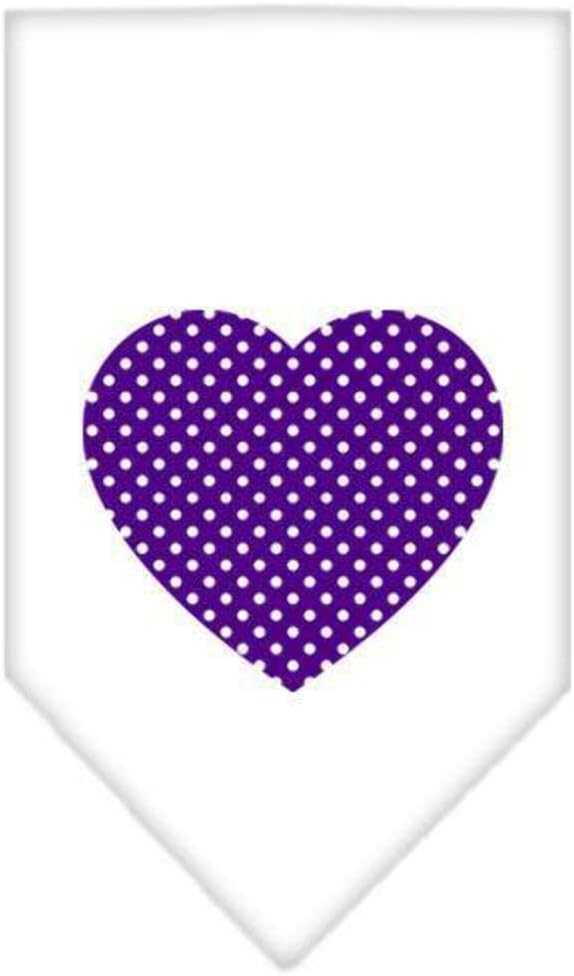 Mirage Pet Products Purple Swiss Dot Heart Screen Print Bandana for Pets, Large, White