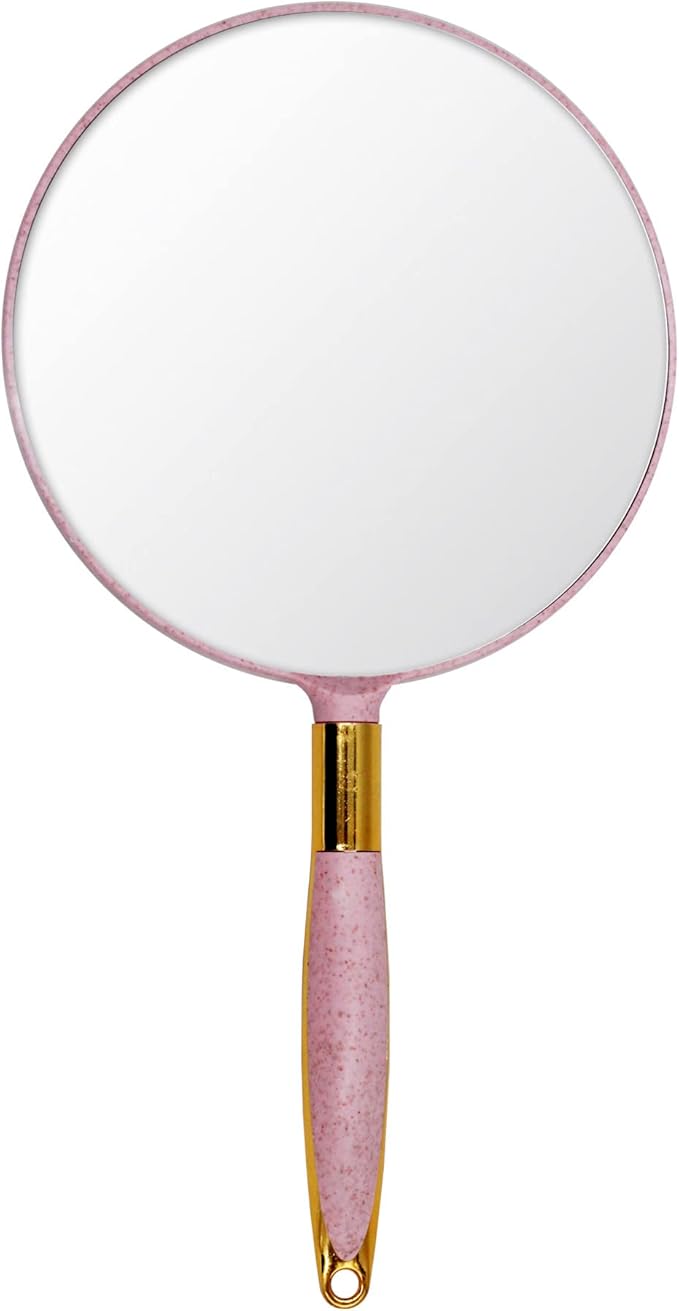 Eaoundm Round Hand Held Mirror for Makeup Hand Mirror (6.9W X 13 L inchs, Pink)