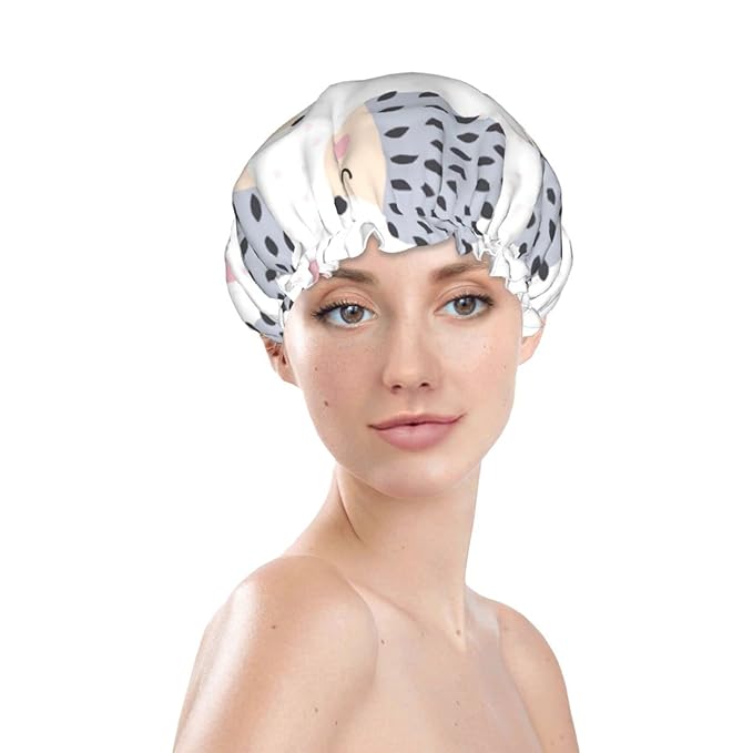 Cute Hedgehog Animal Shower Cap for Women,Double Waterproof Layers Bathing Shower Hat Large Designed for all Hair