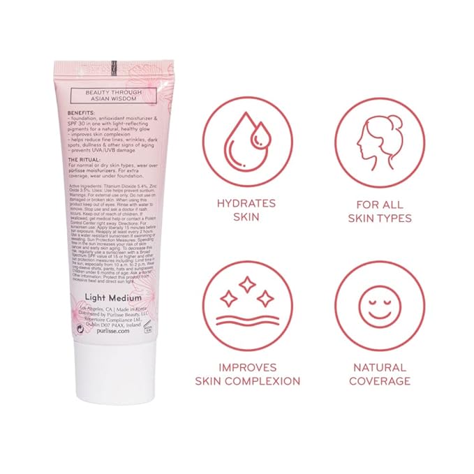 pΕ«rlisse Ageless Glow Serum BB Cream SPF 40 - Glow BB Cream with SPF Enriched with Bakuchiol & Vitamin C to Help Improve Firmness & Reduce Wrinkles for Dewy Skin - Medium (1.4 oz)