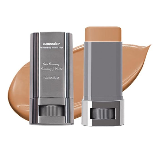 3-in-1 Foundation Stick Beauty Balm Serum Boosts Skin Tone, Solid Tinted Moisturizing Serum Contouring Foundation for Women, Natural Finish, Buildable Medium to Full Coverage(05#DARKSKIN TONE)