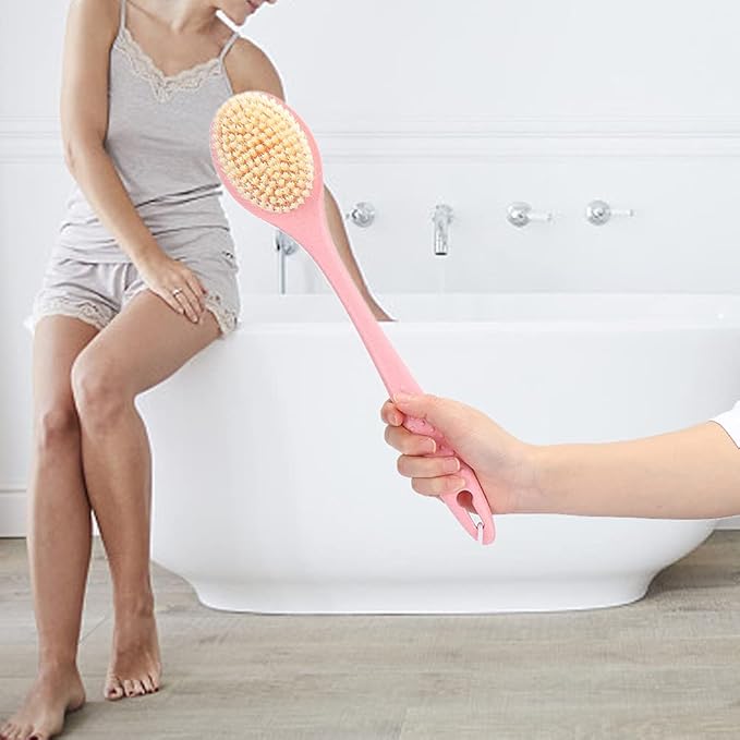 XPSSJMU Shower Brush Long Handle Shower Rubbing Brush Soft Bristles for Exfoliating Back, Body, and Feet,Bathing Cleaning Brush(Pink)