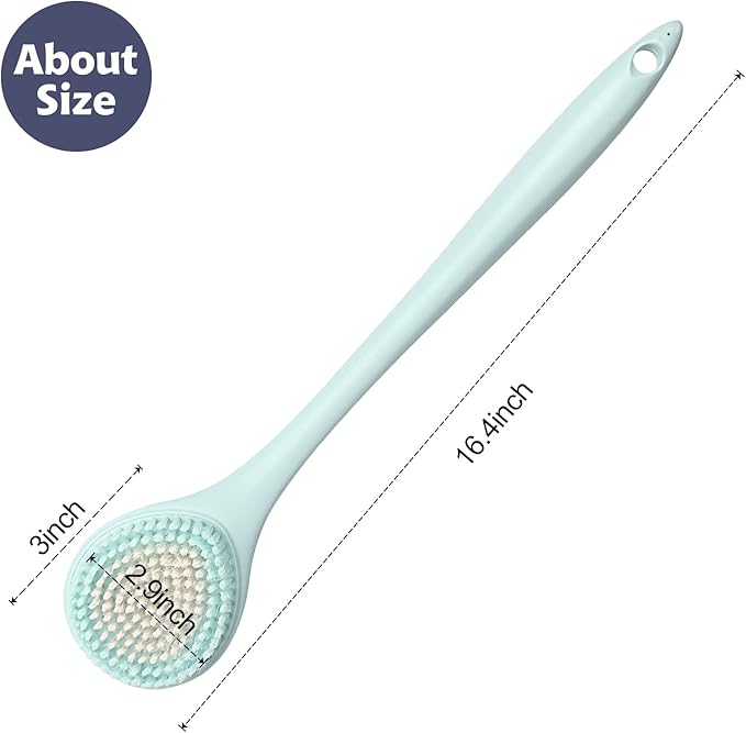 BEDELITE Back Bath Brush Long Handle for Shower of 2 - Soft Shower Brush for Men & Women,Back Brush Scrubber - 16.4" Long Skin Exfoliator for Bath Scrubber Body BrushοΌ2 Pack, Blue & IvoryοΌ