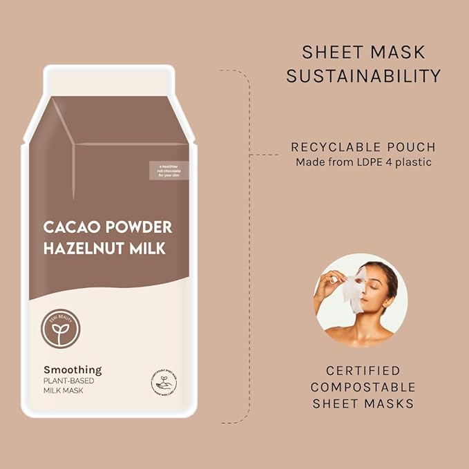 ESW Beauty Cacao Powder β Smoothing Plant-Based Milk Face Mask (6-Pack) β Cacao & Hazelnut for Aging & Sensitive Skin β Plumps, Softens & Promotes Youthful Complexion
