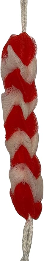 Long Reach Nylon Mesh Elastic Dual-Color Bathing Sponge for Soft Sensitive Skin (red-White)