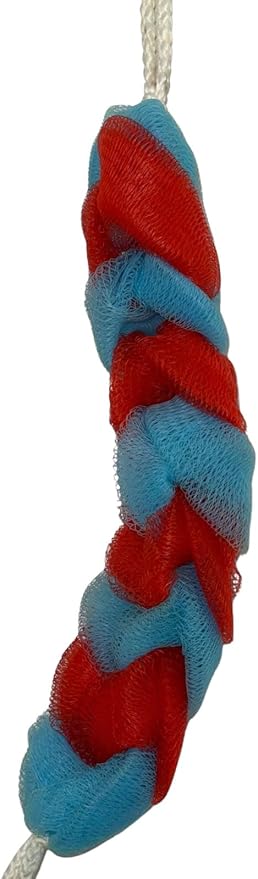 Long Reach Nylon Mesh Elastic Dual-Color Bathing Sponge for Soft Sensitive Skin (Blue-red)