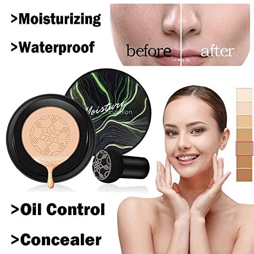 Air Cushion CC Cream Mushroom Head Foundation, Moisturizing Concealer Makeup Base, Full Coverage, Nude Long Lasting Waterproof Matte BB Cream (Natural)