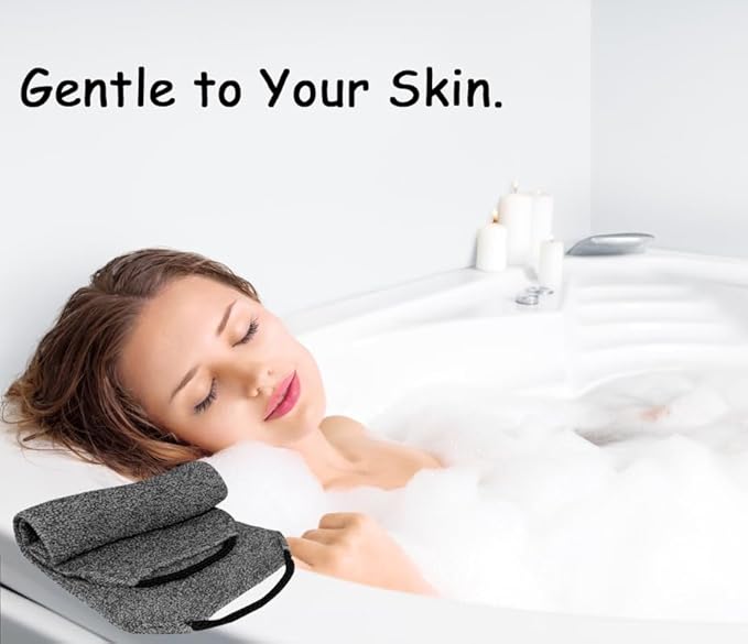 Scrubber Back for Shower Extended Length Scrubber Towel Exfoliating Washcloth Body Scrub Sponge Shower Loofah with Handle for Women Men Deep Clean Body Skin Massages (Gray&white2)