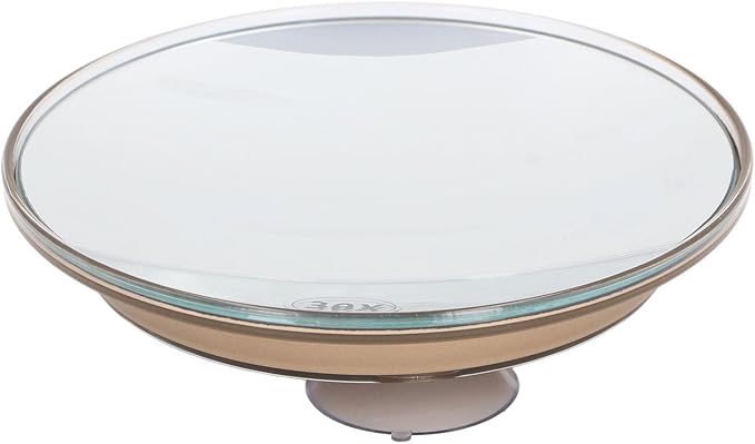 30X Magnifying Mirror, 6 Round Makeup Mirror, Wall Mounted Compact Mirror, 3 Suction Cups Magnifier Travel Essential, Use for Facial Makeup Cosmetic Absorption Shaving (Gold)