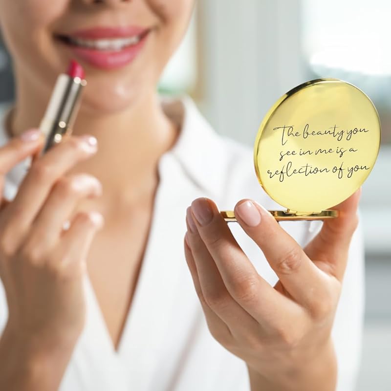Love, Georgie "The beauty you see in me is a reflection of you" Pocket Mirror. Gift for Weddings, Birthdays, or Mother's Day. Compact Mirror for the Mother of the Bride or Groom. (Rose Gold)