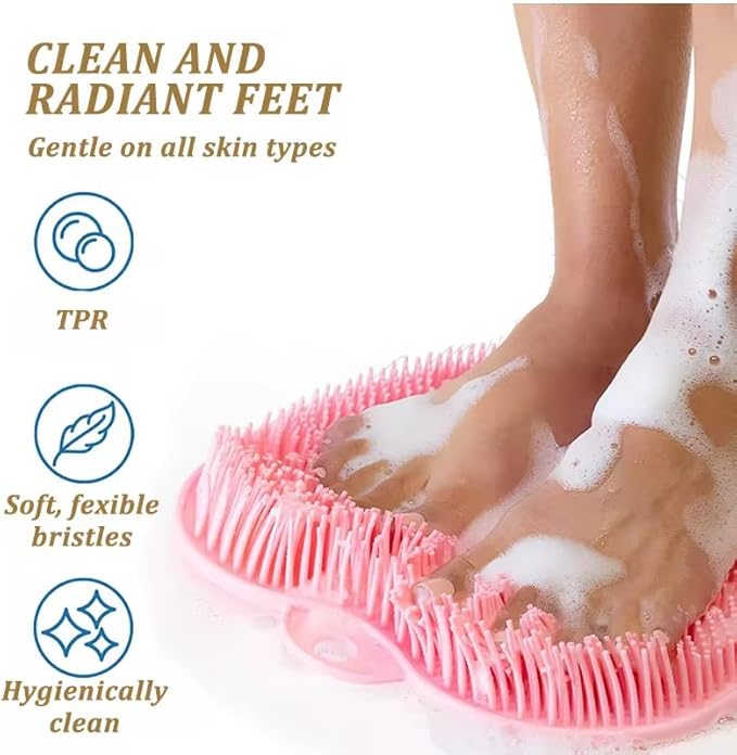 Shower Back & Foot Scrubber,Wall Mounted Back Scrubber Silicone Bath Massage Cushion Brush with Suction Cups,Bathroom Wash Foot Mat Exfoliating Dead Skin Foot Brush 1 Pcs (Orange)