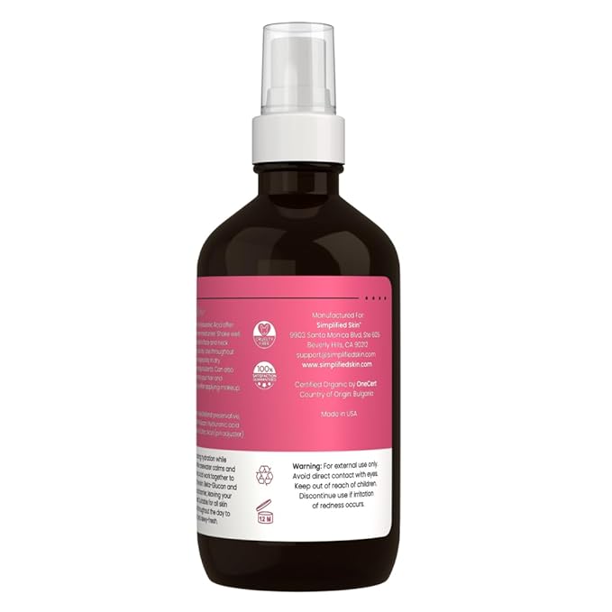 Rosewater and Glycerin Spray – Hydrating & Refreshing Rose Water Spray for Face & Hair – Facial Mist Toner with Hyaluronic Acid to Soothe, Soften, Tone & Prep Skin – Alcohol-Free, 4 Fl Oz