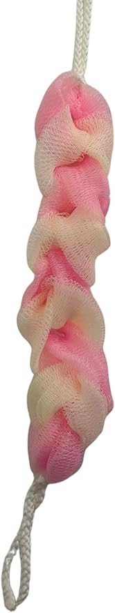 Long Reach Nylon Mesh Elastic Dual-Color Bathing Sponge for Soft Sensitive Skin (Pink-White)