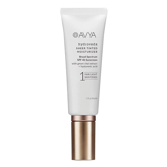 AVYA SPF 40 Sheer Tinted Moisturizer with Hyaluronic Acid & Green Chai β Advanced Ayurvedic Skincare Treatment for Balanced and Brighter Skin/Fair & Light Skintones Shade #1 (1.7oz/50ml)