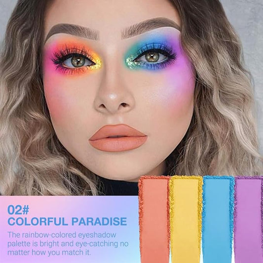 9 Colors Eyeshadow Palette Makeup, Multicolor Pop Eyeshadow Palette, Blendable Matte Shimmer, White Pink Rose Pink Yellow Orange Red Green Blue Purple Palette Eye Shadow, Long-lasting waterproof 2#