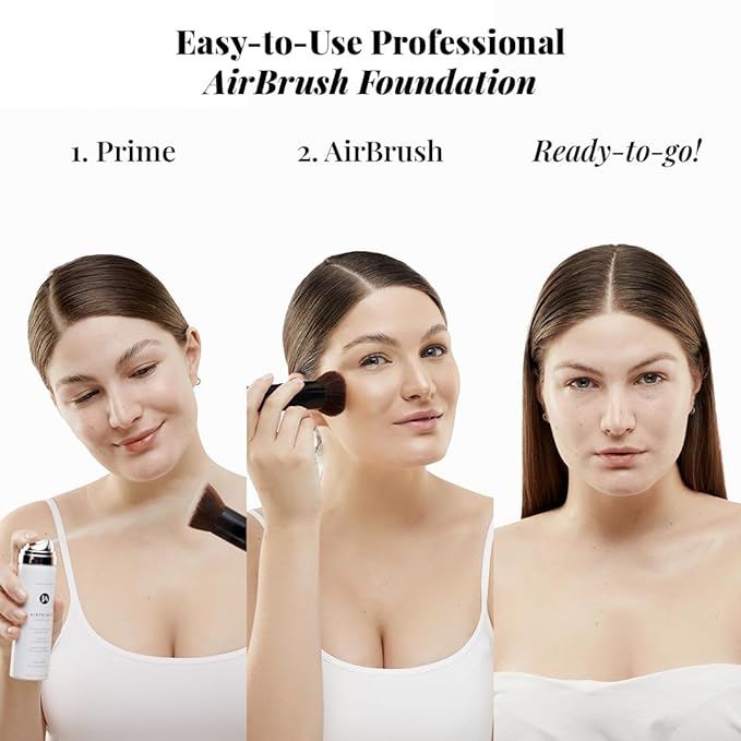 MagicMinerals AirBrush Foundation Set by Jerome Alexander β 3pc Set Includes AirFinish, Foundation and Kabuki Brush - Spray Makeup with Anti-aging Ingredients for Smooth Radiant Skin (Medium)