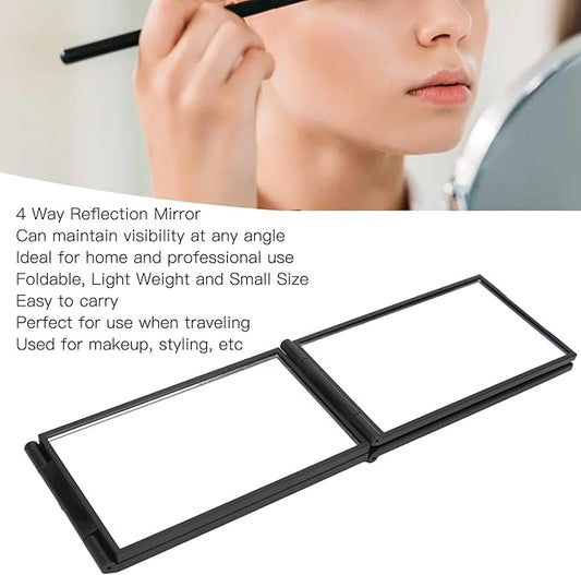 4 Way Mirror, 360 Degree Makeup Mirror 4 Panel Foldable Haircut Mirror Handheld Deaktop for Hair Cutting Colouring Styling Home Professional Use