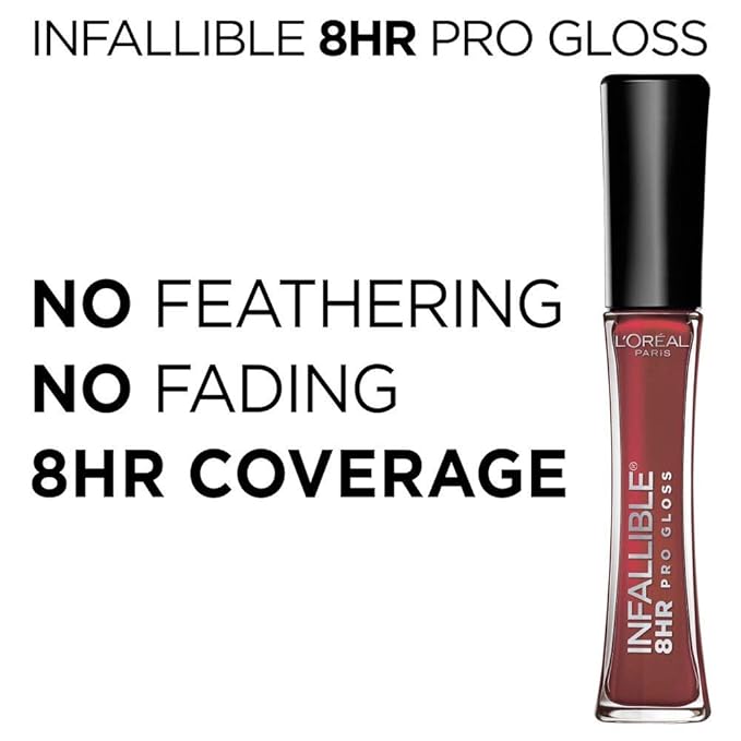 LβOreal Paris Makeup Infallible 8 Hour Hydrating Lip Gloss, Pink Topaz, 0.21 Fl Oz