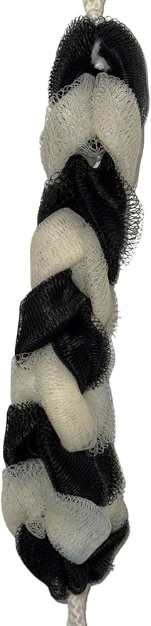 Long Reach Nylon Mesh Elastic Dual-Color Bathing Sponge for Soft Sensitive Skin (Black-White)