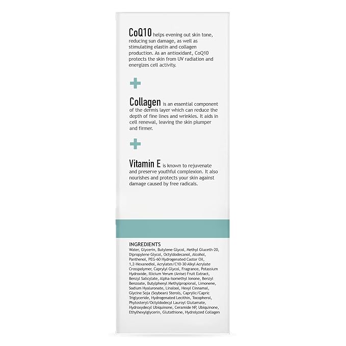 Claraβs New York Q10 Antioxidant Facial Serum with Hydrolyzed Collagen, Ceramide NP & Vitamin E β Anti-Aging, Hydrating, Skin Barrier Repair β 30ml / 1 Fl Oz β Made in USA