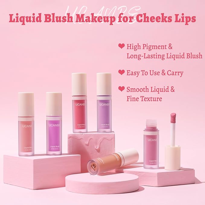 UCANBE Liquid Matte Blush Makeup for Cheeks, Highly Pigmented, Long Lasting, Anti-scratch, Natural-Looking, Daily Use Makeup Blush Suitable for Women Girls(04 Coral)