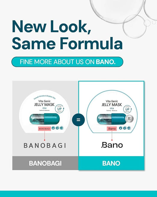 Bano Vita Genic Jelly Face CICA Mask 10EA β Soothing & Hydrating Sheet Mask for Sensitive Skin, Korean Glass Skin Care with Centella, Vitamin C, Biotin & Niacinamide, Fragrance-Free, Pack of 2